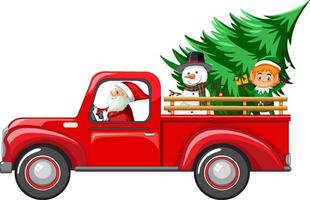 le père noël conduit sa voiture pour livrer des cadeaux de noël vecteur