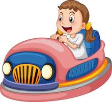 petite fille conduisant une auto tamponneuse en dessin animé vecteur