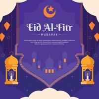 eid al fitr salutation poste de médias sociaux avec ornement islamique plat sur illustration vectorielle fond violet