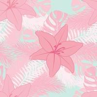 belles fleurs de lys tropicales et feuilles motif sans couture. feuilles tropicales, fond de motif floral harmonieux de feuille de monstera. illustration brésilienne à la mode vecteur