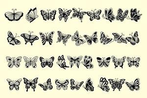 ensemble méga collection bundle joli papillon papillons animal dessiné à la main silhouette doodle clipart illustration vecteur