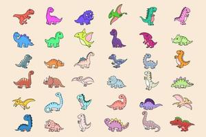 ensemble méga bundle mignon collection dino fossiles dinosaures bébé enfants animal dessin animé doodle clipart drôle pour les enfants et les enfants vecteur