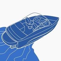 vue oblique supérieure arrière modifiable bateau bowrider américain sur l'illustration vectorielle de l'eau dans un style monochrome pour l'élément d'illustration de la conception liée au transport ou aux loisirs