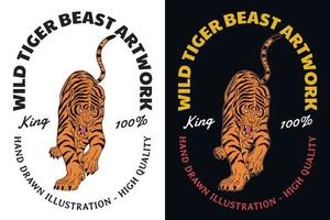 ensemble sombre illustration tigre bête gros chat tête et pose dessinés à la main éclosion contour symbole tatouage marchandise t-shirt merch vintage
