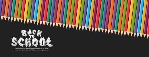 fond de conception vectorielle de crayons de couleur, concept de retour à l'école avec bannière de crayons colorés vecteur