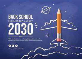 crayon réaliste avec avion doodle décollage arrière-plan, concept de retour à l'école pour affiche d'invitation et bannière vecteur