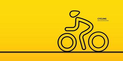conception de ligne minimale de concept de tour à vélo sur fond jaune. concept de voyage de découverte, d'exploration et d'observation de la nature vecteur