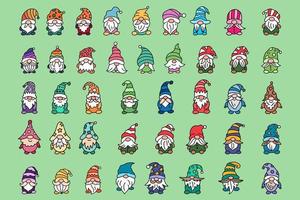 ensemble méga collection bundle mignon gnome elf main dessiner dessin animé doodle clipart collection vecteur