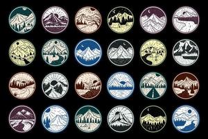 ensemble méga collection aventure logo badges emblème montagne camping paysage vintage extérieur dessinés à la main icône clipart illustration vecteur
