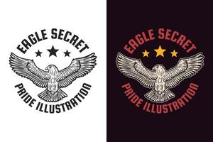 ensemble sombre illustration aigle tête d'oiseau et pose dessinés à la main éclosion symbole de contour tatouage marchandise t-shirt merch ancien vecteur