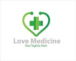 conceptions de logo de médecine d'amour avec croix et stéthoscope vecteur