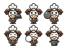 conception de personnage de chef de mouton mignon avec équipement de cuisine vecteur