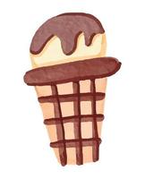 illustration de cornet de crème glacée au chocolat avec style aquarelle vecteur