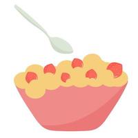 flocons d'avoine aux fraises dans une tasse avec une cuillère. petit-déjeuner au lait de céréales. nourriture saine. vecteur
