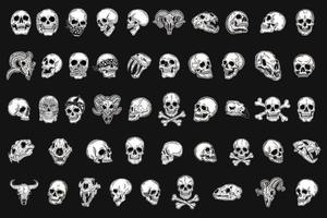 ensemble méga collection bundle d'os de crâne dessinés à la main tête art sombre avec différentes illustrations de style de contour d'éclosion d'ange