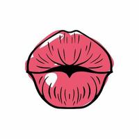 lèvres de femmes peintes avec du rouge à lèvres, dessin à la main vecteur