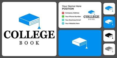 chapeau académique et création de logo de livre avec modèle de carte de visite. vecteur