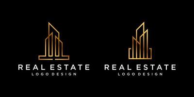 conception de logo de forme de bâtiment simpliste avec une couleur dorée luxueuse. vecteur