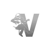silhouette de personne jouant de la guitare à côté de l'illustration de la lettre v vecteur