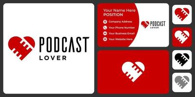 création de logo de podcast et d'amour avec modèle de carte de visite. vecteur