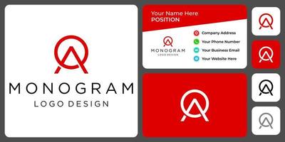 création de logo d'entreprise monogramme lettre oa avec modèle de carte de visite. vecteur