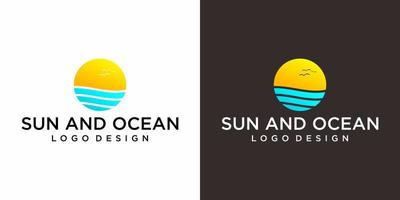 conception simpliste du logo soleil et océan avec fond blanc et noir. vecteur