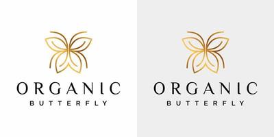 conception de logo papillon simpliste avec une couleur dorée luxueuse. vecteur