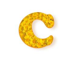 logo de la lettre c. lettre majuscule de fleur de printemps de couleur jaune c, alphabet d'élément de conception, texture de marguerites, illustration vectorielle isolée sur fond blanc vecteur