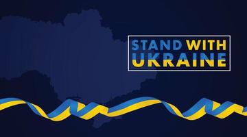se tenir debout avec le texte de l'ukraine avec le ruban du drapeau de l'ukraine et la conception vectorielle de la carte de l'ukraine sur un fond bleu foncé. vecteur