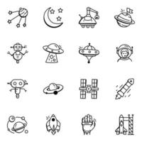 icônes dessinées à la main de l'espace et du système solaire vecteur
