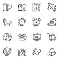 pack premium d'icônes de doodle de voyage vecteur