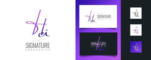 création initiale du logo h et i avec un style d'écriture minimaliste en dégradé violet. salut logo ou symbole de signature pour le mariage, la mode, les bijoux, la boutique et l'identité d'entreprise vecteur
