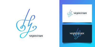 création de logo minimaliste lettre h et j avec style d'écriture manuscrite dans le concept de dégradé bleu. hj signature initiale pour le logo ou l'identité de l'entreprise vecteur