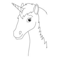 tête de licorne féerique magique. cheval mignon. page de livre de coloriage pour les enfants. style bande dessinée. illustration vectorielle isolée sur fond blanc. vecteur