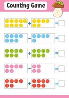 addition et soustraction. tâche pour les enfants. feuille de travail de développement de l'éducation. page couleur de l'activité. jeu pour les enfants. drôle de personnage. illustration vectorielle isolée. style de bande dessinée. vecteur