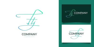 création de logo minimaliste lettre h et j avec style d'écriture manuscrite dans le concept de dégradé vert. hj signature initiale pour le logo ou l'identité de l'entreprise vecteur