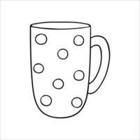 icône de ligne de tasse de café. illustration vectorielle de tasse de thé noir et blanc. vaisselle à pois art linéaire isolé sur fond blanc. vaisselle de cuisine de style doodle vecteur