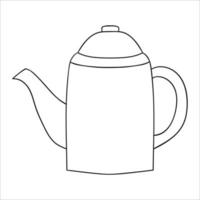 icône de ligne de théière. illustration vectorielle de théière noir et blanc. bouilloire d'art linéaire isolée sur fond blanc. équipement de cuisine de style doodle vecteur