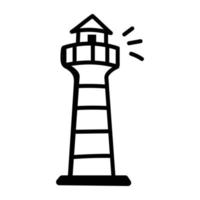 navigation maritime, icône doodle du phare vecteur