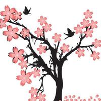 arbre de fleur de cerisier avec des fleurs roses vecteur