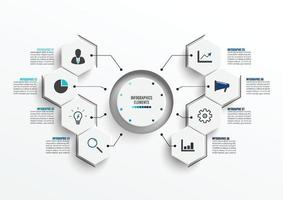 modèle infographique de vecteur avec étiquette en papier 3d, cercles intégrés. concept d'entreprise avec 8 options. pour le contenu, le diagramme, l'organigramme, les étapes, les pièces, les infographies de chronologie, le flux de travail, le graphique.