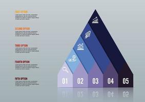 Option d'infographie en 5 étapes pour la croissance de l'entreprise. modèle de présentation et de mise en page du flux de travail. fond abstrait. vecteur