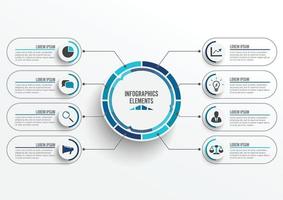 modèle infographique de vecteur avec étiquette en papier 3d, cercles intégrés. concept d'entreprise avec 8 options. pour le contenu, le diagramme, l'organigramme, les étapes, les pièces, les infographies de chronologie, le flux de travail, le graphique.