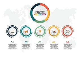 modèle d'infographie 3d abstrait avec cinq étapes pour réussir. modèle de cercle d'affaires avec des options pour la brochure, le diagramme, le flux de travail, la chronologie, la conception Web. vecteur eps 10