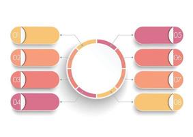 modèle d'infographie vectorielle avec étiquette en papier 3d, cercles intégrés. concept d'entreprise avec 8 options. pour le contenu, le diagramme, l'organigramme, les étapes, les pièces, l'infographie de la chronologie. vecteur