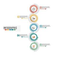 modèle d'infographie 3d abstrait avec cinq étapes pour réussir. modèle de cercle d'affaires avec des options pour la brochure, le diagramme, le flux de travail, la chronologie, la conception Web. vecteur eps 10