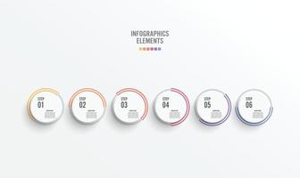 modèle chronologie infographie horizontale colorée numérotée pour six positions. concept d'entreprise avec 6 options. peut être utilisé pour le flux de travail, la bannière, le diagramme, la conception Web, le graphique en aires. vecteur