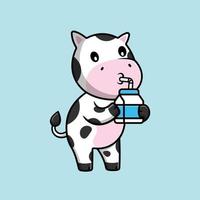 illustration d'icône vectorielle de dessin animé de lait de vache mignonne. concept d'icône d'aliments pour animaux isolé vecteur premium.