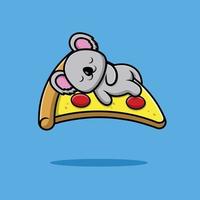 koala mignon dormant sur l'illustration d'icône de vecteur de dessin animé de pizza. concept d'icône de nourriture animale isolé vecteur premium