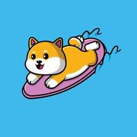 illustration d'icône vectorielle de dessin animé mignon shiba inu surf. concept d'icône de sport animal isolé vecteur premium.